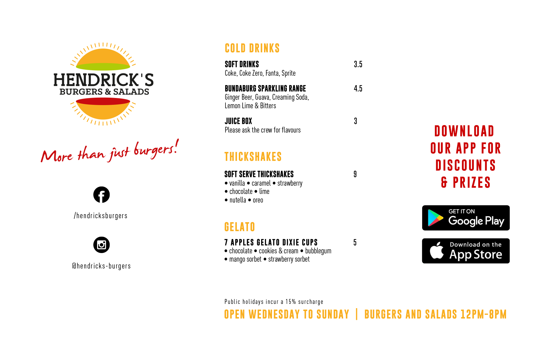 Hendricks Burgers Menu Page 2